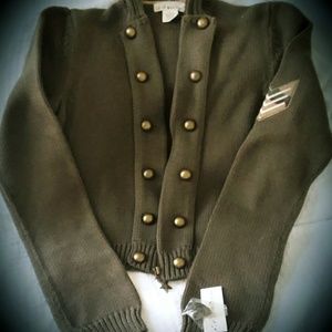 Military motif cotton Zip Sweater